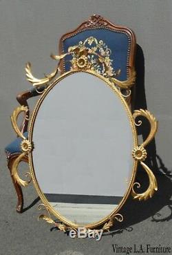 Large Vintage French Provincial Gold Metal Tole Wall Mantle Mirror Made in Italy