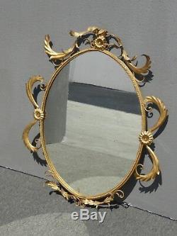 Large Vintage French Provincial Gold Metal Tole Wall Mantle Mirror Made in Italy