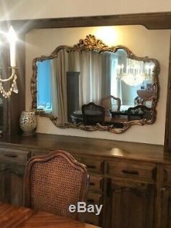 Large Vintage French Provincial Louis XVI Gold Scrolled Wall Mantle Mirror
