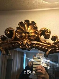 Large Vintage French Provincial Louis XVI Gold Scrolled Wall Mantle Mirror