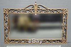 Large Vintage French Provincial Ornate Wrought Iron Gold Wall Mantle Mirror