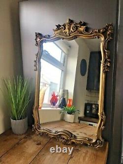 Large Vintage French Rococo Style Gilded Ornate Gold Wall Dressing Mirror 60's