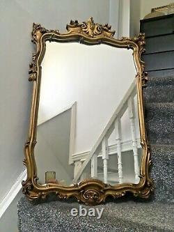 Large Vintage French Rococo Style Gilded Ornate Gold Wall Dressing Mirror 60's