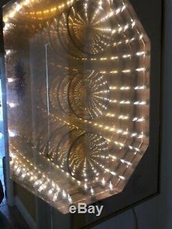 Large Vintage INFINITY Hanging Illusion Wall MIRROR w LIGHTS (20 X 16) by Turner