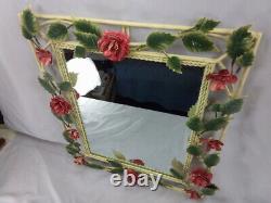 Large Vintage Italian Tole Wall Mirror 23 X 19 Exc Cond Shabby Chic Red Roses