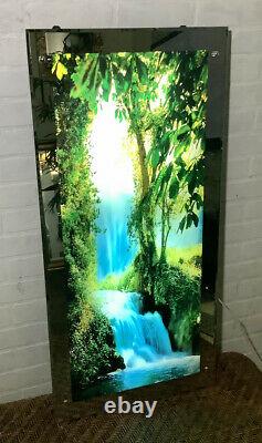 Large Vintage Light Up Waterfall Motion Sound Picture Mirror Wall Art 39x19 - Waterfall Wall Art With Sound