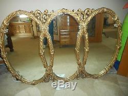 Large Vintage Mid Century Tri-Oval Wall Mirror 65''x 43x 2 Hollywood Regency