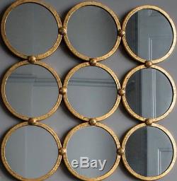 Large Vintage Retro Antique Gold Metal Round 9 Multi Circle Wall Mirror 70cm