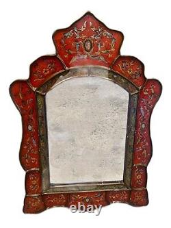 Large Vintage Reverse Painted Chinoiserie Style Arched Wall Mirror