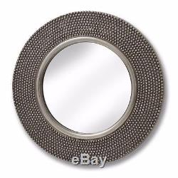 Large Vintage Round Wall Mirror Antiqued Silver Beaded Frame Shabby Chic 80cm