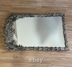 Large Vintage Serge Roche Inspired Palm Frond Leaf Tropical Wooden Wall Mirror