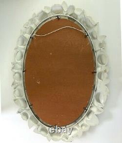 Large Vintage Shabby Syroco Faux Wood Oval Wall Mirror. Dated 1973