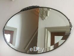 Large Vintage Thin Metal Framed Bevelled Wall Mirror Floral Detail 70x41cm m254