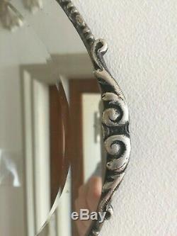 Large Vintage Thin Metal Framed Bevelled Wall Mirror Floral Detail 70x41cm m254
