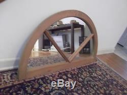 Large Vintage Wood Framed Arched Window Pane Wall Mirror
