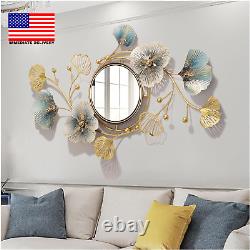 Large Wall Decorative Mirror for Living Room, Creative Wall-Mounted Metal Ginkgo