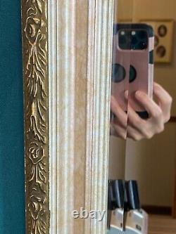 Large Wall Mirror 25 Tall Beveled Framed Dappled Gold/Cream, Brown/Gold Rim Rare