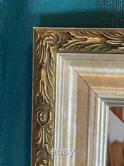 Large Wall Mirror 25 Tall Beveled Framed Dappled Gold/Cream, Brown/Gold Rim Rare