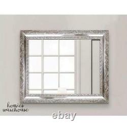 Large Wall Mirror Decor Accent Hanging Vantity Antique Silver Ornate Bevel Frame