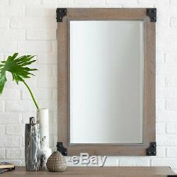 Large Wall Mirror Driftwood Finish Metal Accents Rustic Farmhouse Mantle Beveled