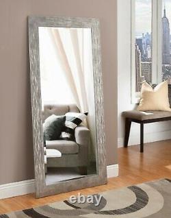 Large Wall Mirror Floor Leaning Standing Full Length Beveled Glass Lounge Gray