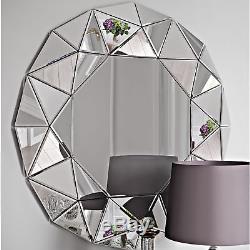 Large Wall Mirror Modern Circular Multi Facet Sunburst All Glass Venetian Round