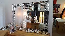 Large Wall Mirror Moroccon Design Handmade Glass Black Bevelled 112x82cm