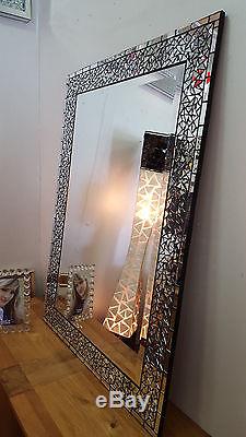 Large Wall Mirror Moroccon Design Handmade Glass Black Bevelled 112x82cm