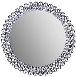 Large Wall Mirror Round Bathroom Vanity Art Deco Silver Jewel Beads Beveled New