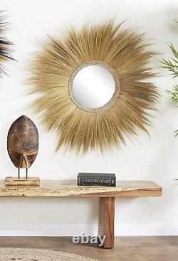 Large Wall Mirror Round Gold Brown Boho Dried 44.50x2.25x44.50 Home Office Gift