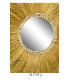 Large Wall Mirror Round Gold Brown Boho Dried 44.50x2.25x44.50 Home Office Gift
