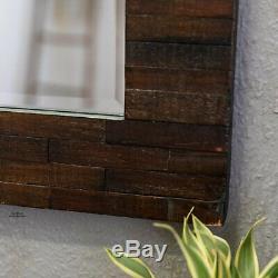 Large Wall Mirror Solid Wood Slats Rustic Brown Barn Farmhouse Accent Home Decor
