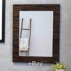 Large Wall Mirror Solid Wood Slats Rustic Brown Barn Farmhouse Accent Home Decor