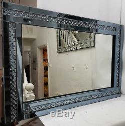 Large Wall Mirror Sparkly Floating Crystal Smoked Silver Grey Blue 120x80cm