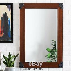 Large Wall Mirror Wood Industrial Metal Edges Rustic Farmhouse Accent Home Decor