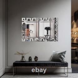 Large Wall-Mounted Silver Decorative Rectangular Wall Mirror for Home, Living