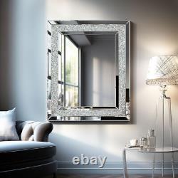 Large Wall-Mounted Silver Decorative Rectangular Wall Mirror for Home, Living