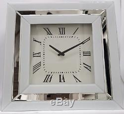 Large White Mirrored Wall Clock Sparkly Silver Border 50x50cm