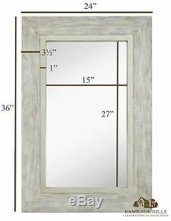 Large White Washed Framed Mirror Beach Distressed Frame Solid Glass Wall