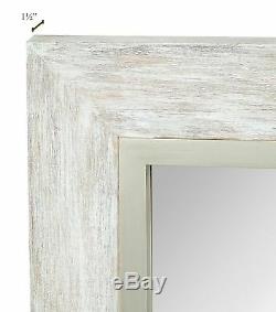 Large White Washed Framed Mirror Beach Distressed Frame Solid Glass Wall