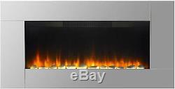 Large Wide Mirrored Chrome LED Wall Mounted Electric Fireplace Flame Effect NEW