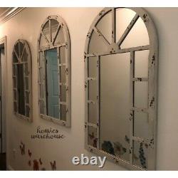 Large Window Pane Mirror Rustic White Solid Wood Frame Hanging Vanity Wall Decor