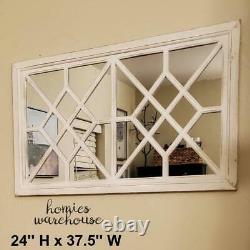 Large Window Pane Wall Mirror Rustic Wood Frame Aged Farmhouse White Decor 37