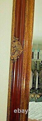 Large Wood Ornate Gold 46 x 57 Rectangle Beveled Framed Wall Mirror Burgundy