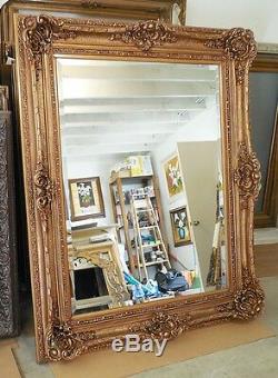 Large Wood/Resin Gold Louis XV 48x60 Rectangle Beveled Framed Wall Mirror