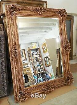 Large Wood/Resin Gold Louis XV 56x84 Rectangle Beveled Framed Wall Mirror