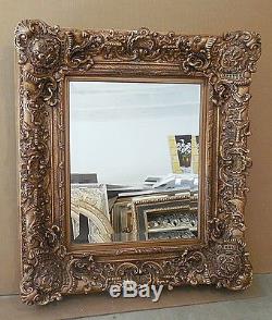 Large Wood/Resin Louis XIV 35x39 Rectangle Beveled Framed Wall Mirror