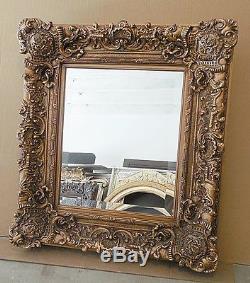 Large Wood/Resin Louis XIV 35x39 Rectangle Beveled Framed Wall Mirror