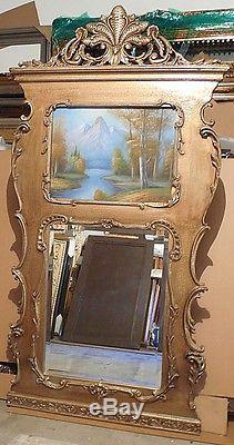 Large Wood/Resin Trumeau 40x80 Oil Painting And Beveled Framed Wall Mirror