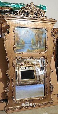 Large Wood/Resin Trumeau 40x80 Oil Painting And Beveled Framed Wall Mirror